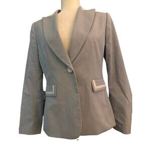 Tahari Women's Gray Pinstriped Pantsuit Set, Blazer and Pants, Size 6